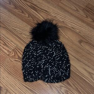 Express Black and White Knit Beanie with Pom-Pom